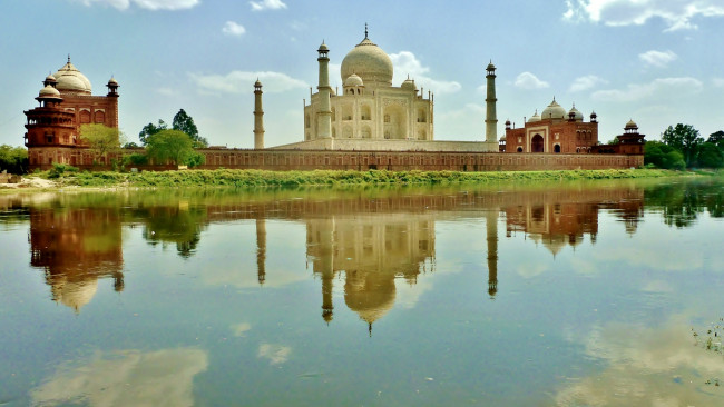 Обои картинки фото города, тадж, махал, индия, усыпальница, мечеть, вода, отражение