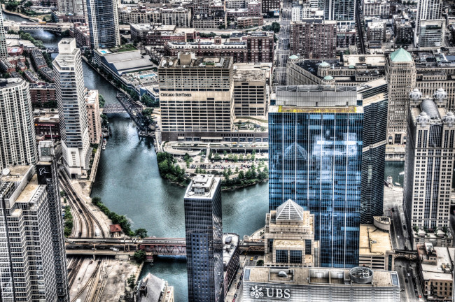 Обои картинки фото города, Чикаго, сша, небоскребы, река, мост