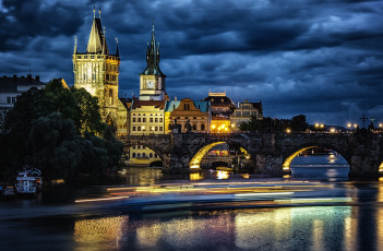 Картинка города прага Чехия мост река ночь