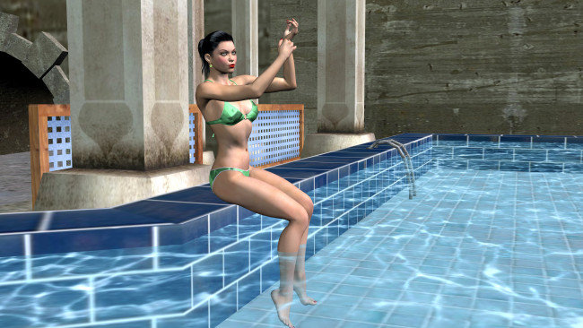 Голая девушка в бассейне при отеле