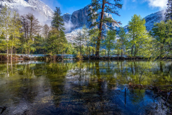 Картинка природа реки озера отражение река горы снег деревья йосемити сша калифорния yosemite national park usa