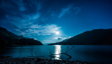 Картинка природа восходы закаты отражение свет луна ночь вода озеро шотландия горы