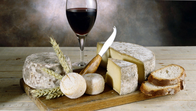 Обои картинки фото еда, сырные изделия, сыр, колосья, вино, хлеб