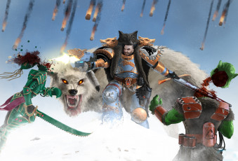 Картинка видео+игры warhammer+40k фон человек оружие униформа волк