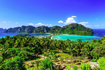 Картинка природа тропики тайланд море острова леса зелень горы пальмы