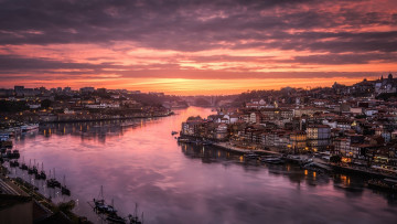 Картинка города порту+ португалия панорама вечер река