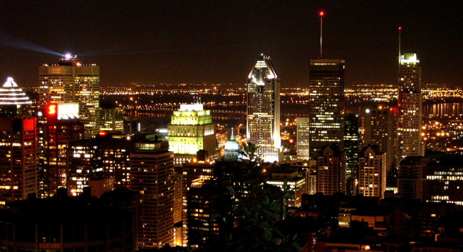 Обои картинки фото города, монреаль , канада, огни, вечер, панорама