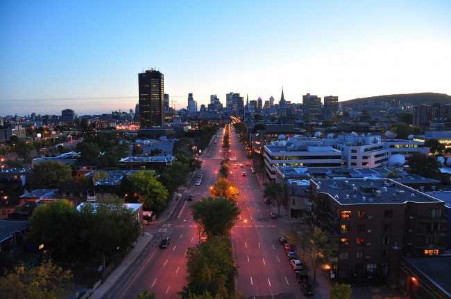 Обои картинки фото города, монреаль , канада, дорога, огни, вечер, панорама