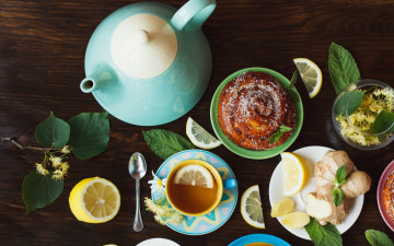 Картинка еда напитки +чай булочка чай имбирь лимон мята