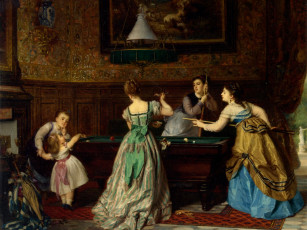 Картинка charles edouard boutibonne ladies playing billiards рисованные бильярд