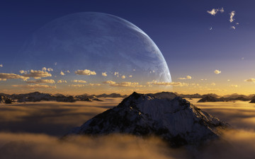 Картинка 3д графика atmosphere mood атмосфера настроения горы вершины небо облака туман