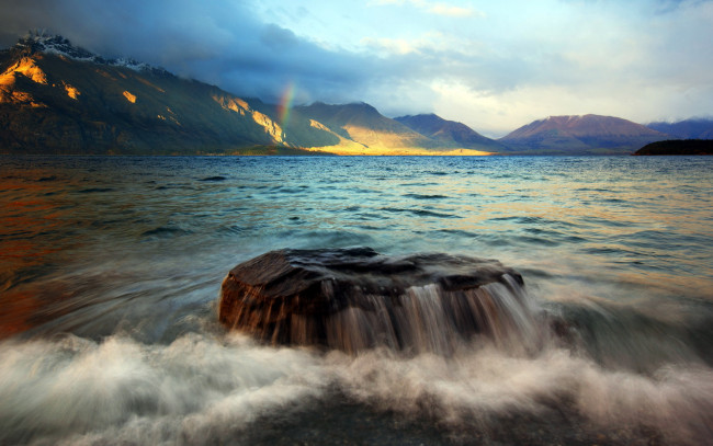 Обои картинки фото природа, радуга, горы, озеро