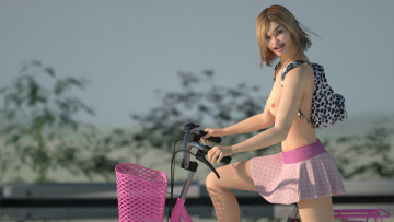 Картинка 3д+графика люди+ people велосипед взгляд девушка