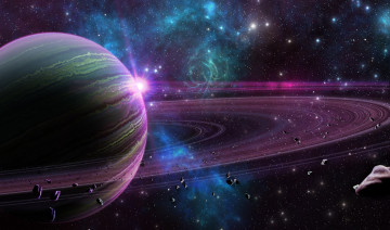 Картинка космос арт планета кольца звёзды
