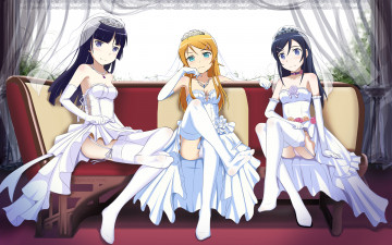 Картинка аниме oreimo диван aragaki ayase kousaka kirino свадебные платья девушки трио gokou ruri