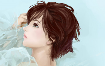 Картинка рисованные люди девушка взгляд короткие волосы портрет крупный план