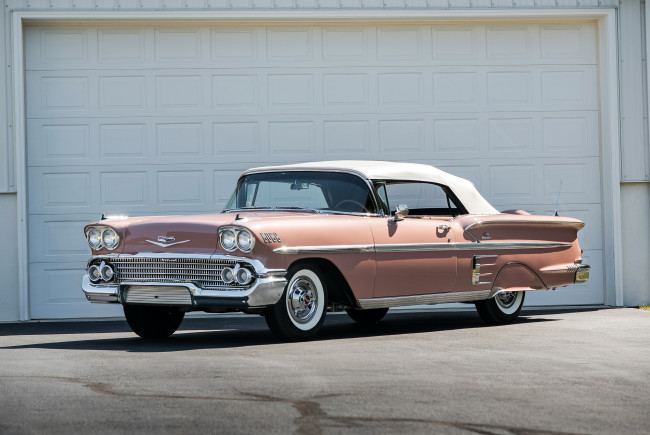 Обои картинки фото автомобили, chevrolet, convertible, bel, air, 1958г, impala, 348, super, tri-power, turbo-thrust