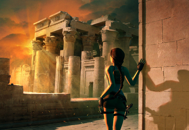 Обои картинки фото видео игры, lara croft and the guardian of light, девушка, фон, развалины, луч