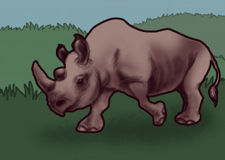 обоя рисованное, животные,  носороги, носорог