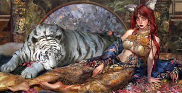 Картинка фэнтези существа девушка ушки тигр