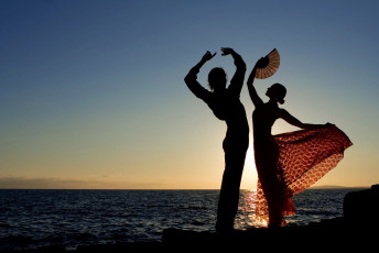 Картинка разное мужчина+женщина море берег юбка силуэты пара веер фламенко танец