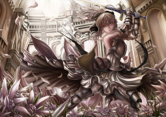 Картинка аниме fate stay+night saber lily храм stay night арт mizzy цветы меч девушка