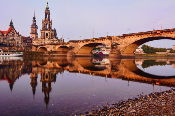 Картинка augustusbridge+dresden города дрезден+ германия шпили мост река