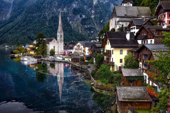 Картинка города -+улицы +площади +набережные hallstatt austria lake alps гальштат австрия гальштатское озеро альпы горы дома