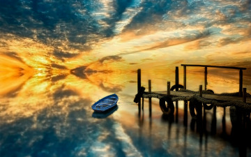 Картинка корабли лодки +шлюпки лодка закат