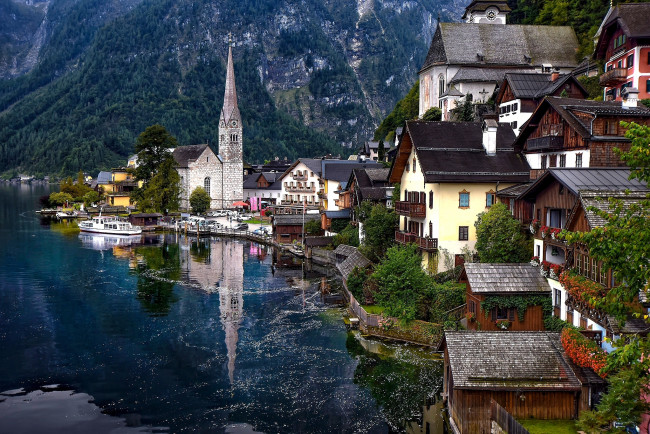 Обои картинки фото города, - улицы,  площади,  набережные, hallstatt, austria, lake, alps, гальштат, австрия, гальштатское, озеро, альпы, горы, дома