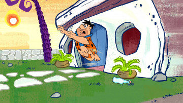 Картинка мультфильмы the+flintstones мужчина дом бег дерево
