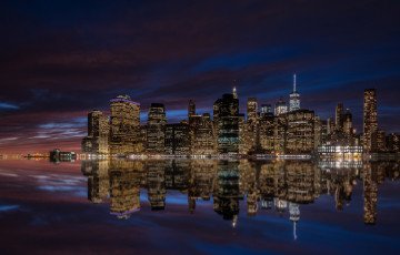 Картинка manhattan+skyline +new+york города нью-йорк+ сша небоскребы панорама ночь