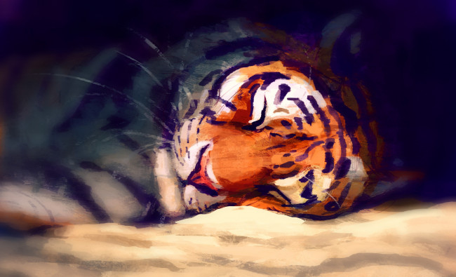 Обои картинки фото рисованное, животные,  тигры, спит, by, meorow, тигр
