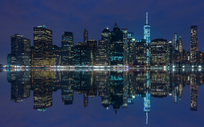 Обои картинки фото manhattan,  new york, города, нью-йорк , сша, небоскребы, панорама, ночь