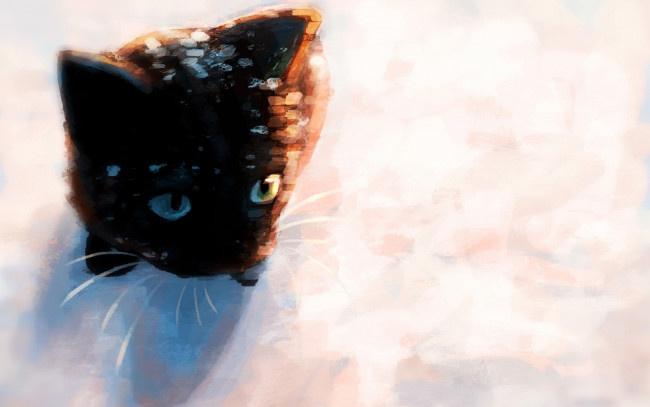 Обои картинки фото рисованное, животные,  коты, снег, by, meorow, котенок