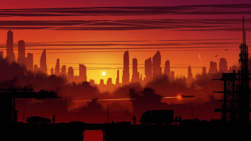 Картинка векторная+графика город+ city закат здание город wallhaven kvacm фэнтези иллюстрации научная фантастика