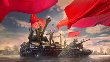 Картинка видео+игры мир+танков+ world+of+tanks танки ликование советские площадь танкисты world of tanks знамёна wot красные