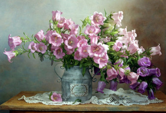 обоя цветы, колокольчики, букет, розовые, лиловые