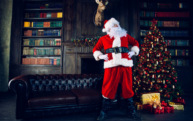 Обои картинки фото праздничные, дед мороз,  санта клаус, елка, санта, подарки