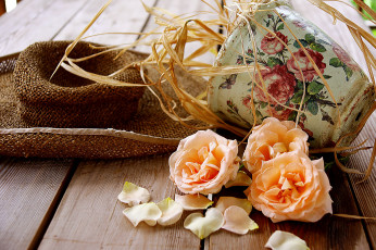 Картинка цветы розы шляпа вазон
