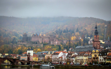 обоя города, гейдельберг, германия, панорама, туман