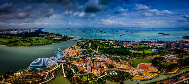 Обои картинки фото города, сингапур, панорама, вид, сверху