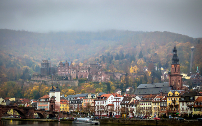 Обои картинки фото города, гейдельберг, германия, панорама, туман