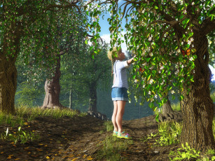 Картинка 3д+графика люди+ people деревья девочка
