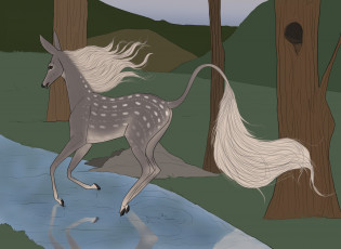 Картинка рисованное животные +сказочные +мифические олень лес река