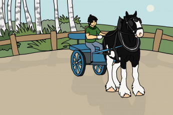 Картинка рисованное животные +лошади лошадь повозка