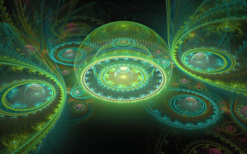 Картинка 3д+графика фракталы+ fractal зеленый сферы полусферы орнамент узор купола шары
