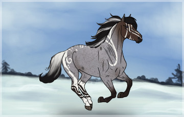 Картинка рисованное животные +лошади лошадь фон взгляд грива галоп