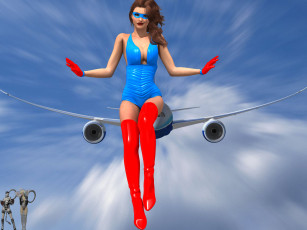 Картинка 3д+графика люди+ people девушка взгляд фон самолет