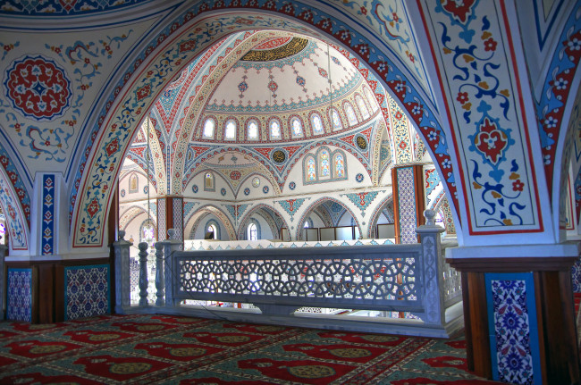 Обои картинки фото интерьер, убранство,  роспись храма, манавгат, турция, мечеть, купол, узор, краски
